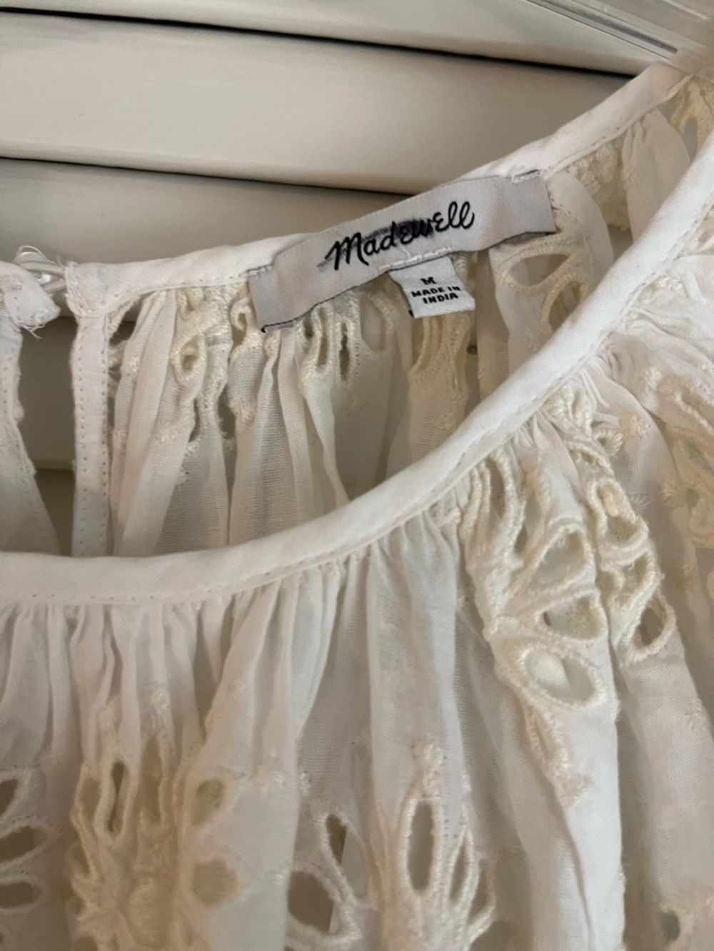 Madewell Eyelet Embroidered Floral Eyelet Shirred Puff-Sleeve Top in Cream - Picture 6 of 11